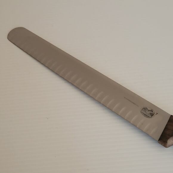 Vintage R.H.Forschner Victorinox 12" Slicing Knife w/ Granton Edge wooden handle - Picture 2 of 11